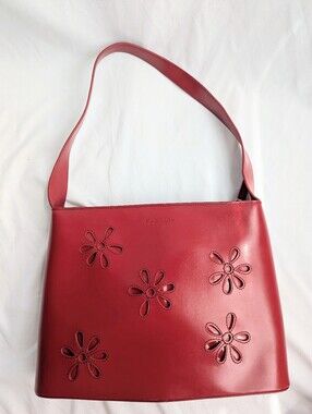 Kenneth Cole Reaction Floral Cutout Shoulder Bag Red Leather Y2K Purse